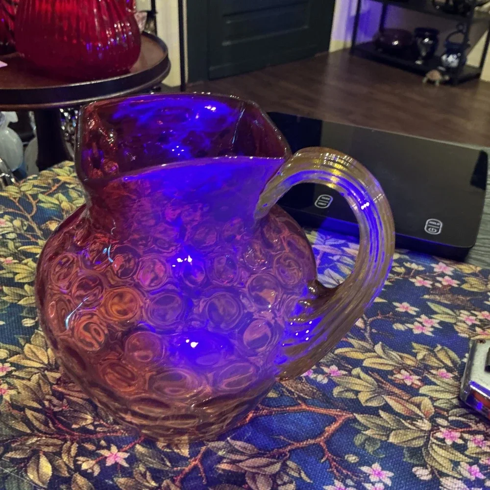 1880s Hobbs, Brockunier & Co. Amberina Glass Pitcher Inverted thumbprint pattern